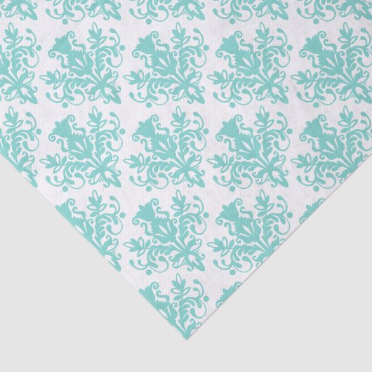Papier Mousseline Motif Damas - bleu clair vert (Détail)
