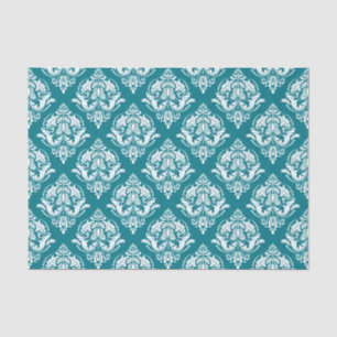 Papier Mousseline Motif Damas Vintage turquoise et blanc