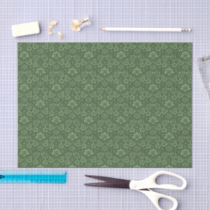 Papier Mousseline Motif damassé floral vintage vert
