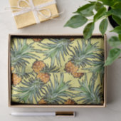 Papier Mousseline Motif d'ananas tropical sur jaune (Cadeau)