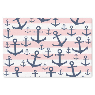 Papier Mousseline motif d'ancrage bleu marine à rayure rose marine