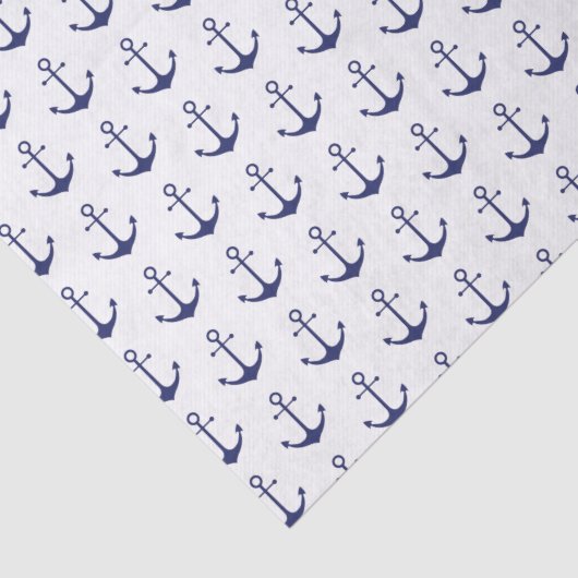 Papier Mousseline Motif d'ancre marine bleu blanc (Détail)