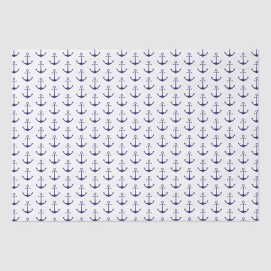 Papier Mousseline Motif d'ancre marine bleu blanc (Recto)