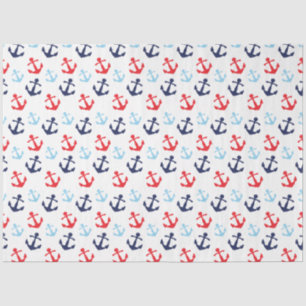 Papier Mousseline Motif d'Ancres nautiques rouges et bleues