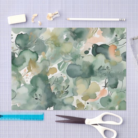 Papier Mousseline Motif d'aquarelle Abstrait Sage Green (Artisanat)