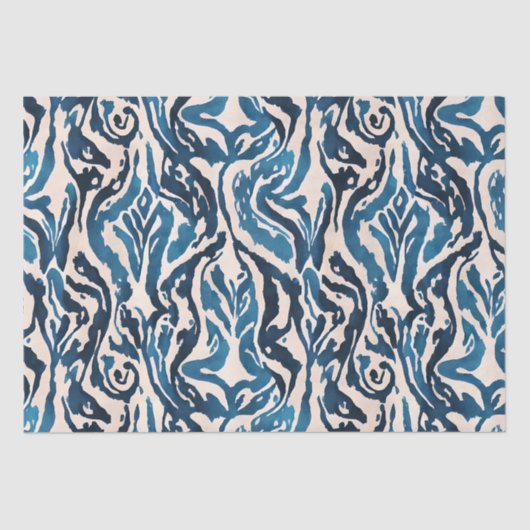 Papier Mousseline Motif d'aquarelle bleu Abstrait Ikat (Recto)