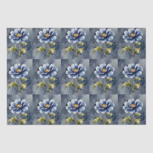 Papier Mousseline Motif d'aquarelle de fleurs bleues (Recto)