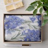 Papier Mousseline Motif d'aquarelle Delphinium en bleu gras (Cadeau)