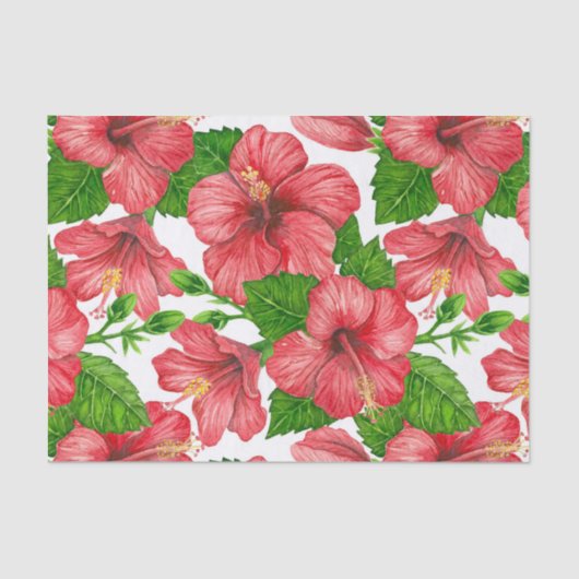 Papier Mousseline Motif d'aquarelle d'hibiscus rouge (Recto)