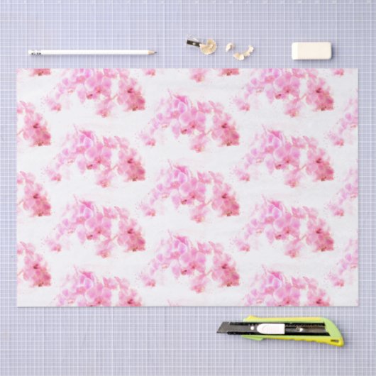 Papier Mousseline Motif d'aquarelle d'orchidée rose (Artisanat)