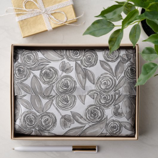 Papier Mousseline Motif d'aquarelle moderne noir blanc (Cadeau)