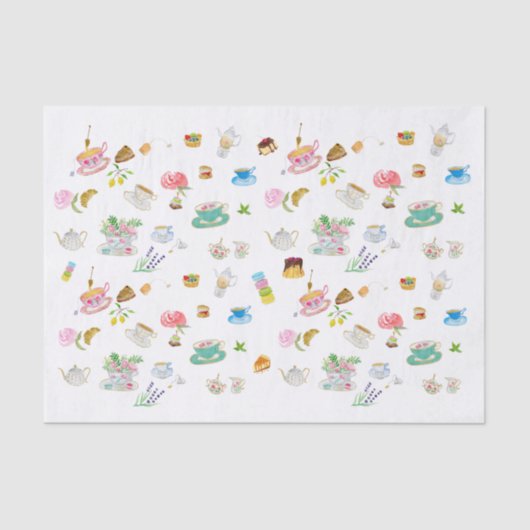 Papier Mousseline Motif d'aquarelle Tea Time (Recto)