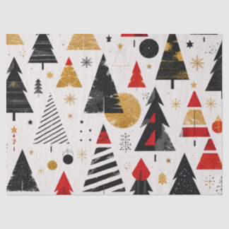 Papier Mousseline Motif d'arbre de Noël moderne en or noir