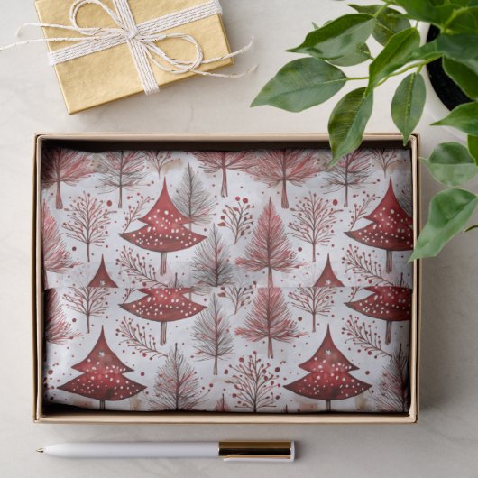 Papier Mousseline Motif d'arbre de Noël rouge blanc #4 ID1009 (Cadeau)