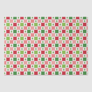 Papier Mousseline Motif d'arbre de Noël - Rouge, rose, vert