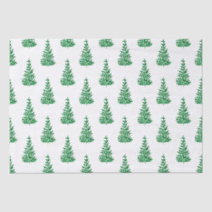 Papier Mousseline Motif d'arbre de pin aquarelle vert