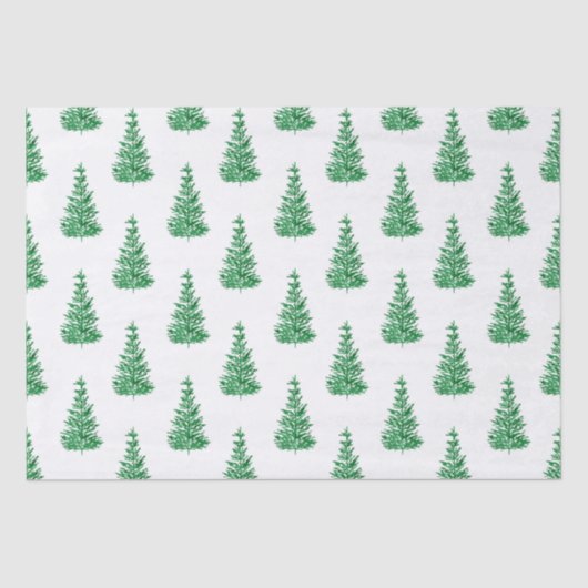 Papier Mousseline Motif d'arbre de pin aquarelle vert (Recto)