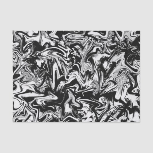 Papier Mousseline Motif d'art Abstrait noir et blanc marbrée (Recto)