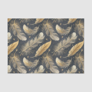 Papier Mousseline Motif d'Art de Plumes d'Or Magiques Flottantes