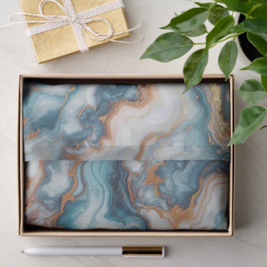 Papier Mousseline Motif d'art en marbre bleu Turquoise foncé (Cadeau)