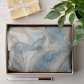 Papier Mousseline Motif d'art en marbre bleu Turquoise gris or (Cadeau)