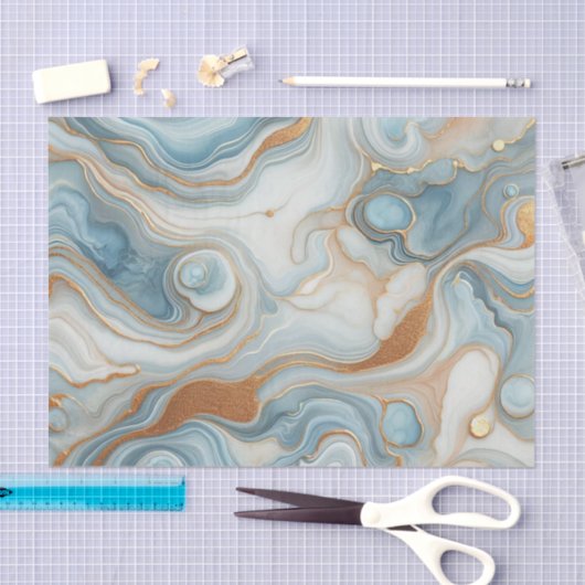 Papier Mousseline Motif d'art en marbre bleu Turquoise gris or (Artisanat)
