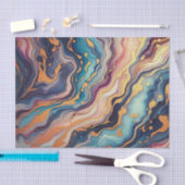 Papier Mousseline Motif d'art en marbre d'or rose bleu foncé Aqua (Artisanat)