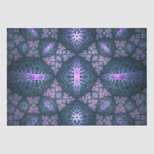 Papier Mousseline motif d'art fractal 3D Turquoise violet rose (Recto)