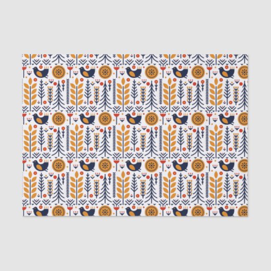 Papier Mousseline Motif d'art populaire d'oiseau d'automne (Recto)