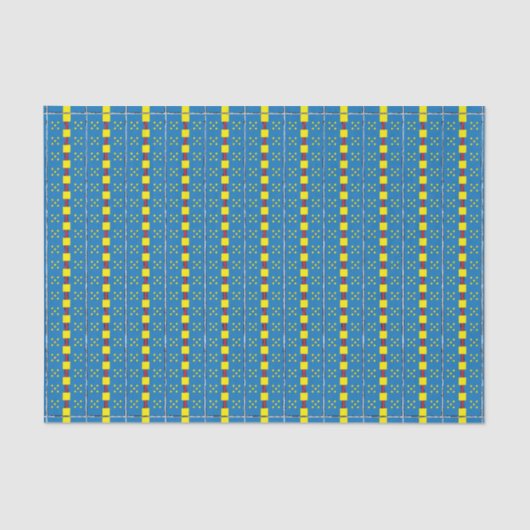 Papier Mousseline Motif d'art populaire géométrique bleu et jaune (Recto)