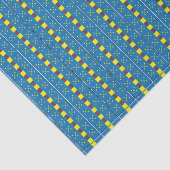 Papier Mousseline Motif d'art populaire géométrique bleu et jaune (Détail)