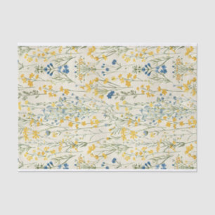Papier Mousseline Motif d'art vintage bleu et jaune no 1