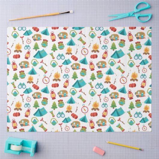 Papier Mousseline Motif d'aventure Camping en blanc (Artisanat)