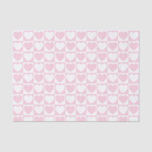 Papier Mousseline Motif de À damiers rose pâle et blanc aux coeurs