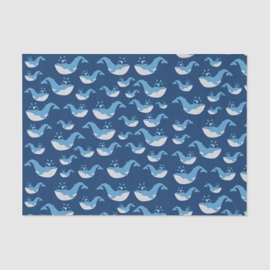 Papier Mousseline Motif de baleines de l'océan bleu profond (Recto)