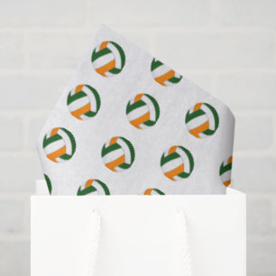 Papier Mousseline motif de ballons de volley orange verts minuscules