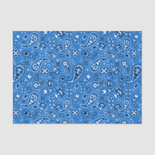 Papier Mousseline Motif de Bandana Retro Blue Paisley (Recto)