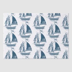 Papier Mousseline Motif de bateau à voile bleu marine