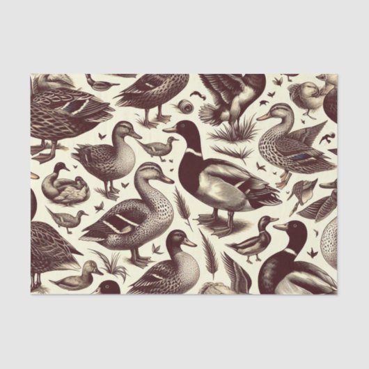 Papier Mousseline Motif de canard vintage et d'oie (Recto)