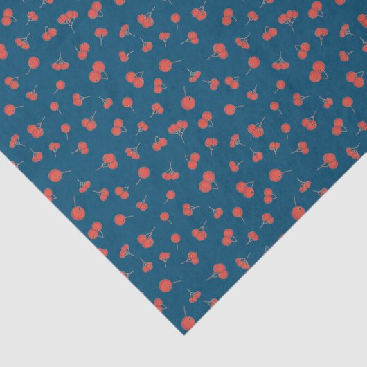 Papier Mousseline Motif de cerise douce sur bleu foncé (Détail)