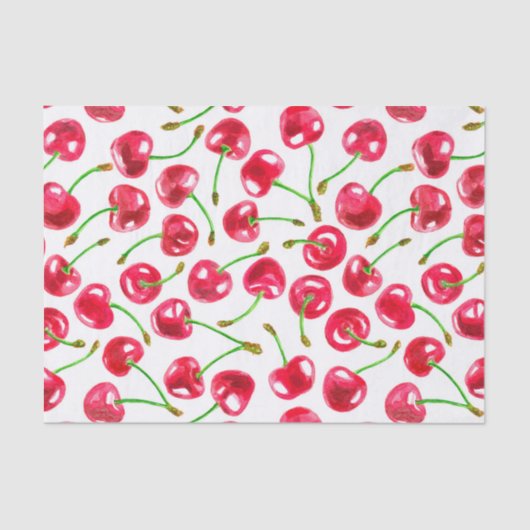 Papier Mousseline Motif de cerises d'aquarelle (Recto)