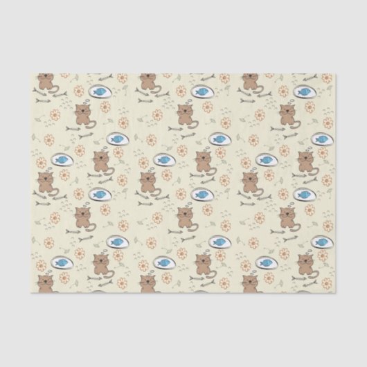 Papier Mousseline motif de chat et de poissons (Recto)