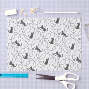 Papier Mousseline Motif de chat noir joueur et boule de fil