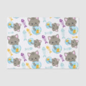 Papier Mousseline Motif De Chats, Chats Mignons, Chatons, Poisson (Recto)