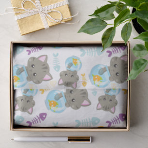 Papier Mousseline Motif De Chats, Chats Mignons, Chatons, Poisson