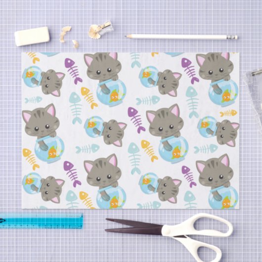 Papier Mousseline Motif De Chats, Chats Mignons, Chatons, Poisson (Artisanat)