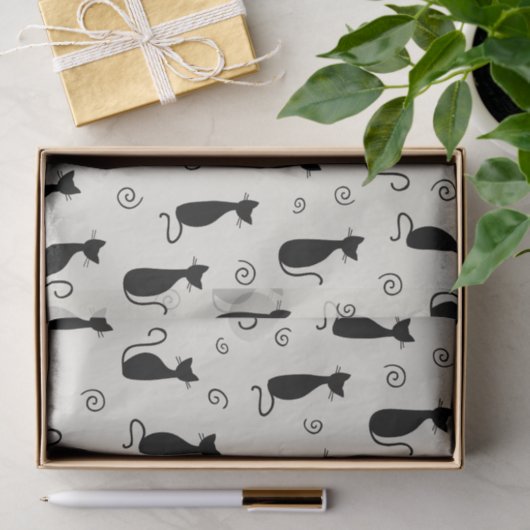 Papier Mousseline Motif De Chats, Chats Mignons, Chats Noirs, Chaton (Cadeau)