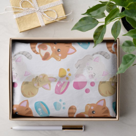 Papier Mousseline Motif De Chats, Chats Mignons, Kitty, Chatons, Paw (Cadeau)