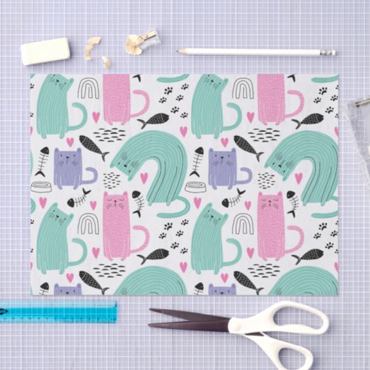 Papier Mousseline Motif de chats mignons (Artisanat)