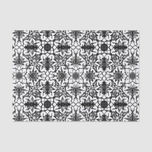 Papier Mousseline Motif de Chinois de Nouveau d'art - noir et blanc (Recto)